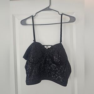 Madden NYC Black Sequin Crop Top